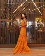 Elegant A Line Strap Long Organge Prom Dresses 22Th Birthday Outfits