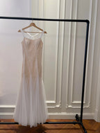 Elegant A-Line Strap Pearl Tulle Long Prom Dresses Evening Dresses