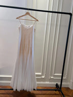Elegant A-Line Strap Pearl Tulle Long Prom Dresses Evening Dresses