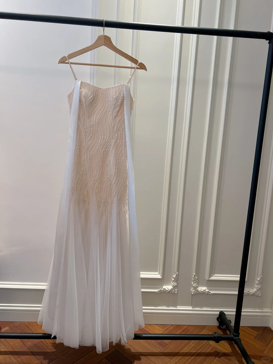 Elegant A-Line Strap Pearl Tulle Long Prom Dresses Evening Dresses