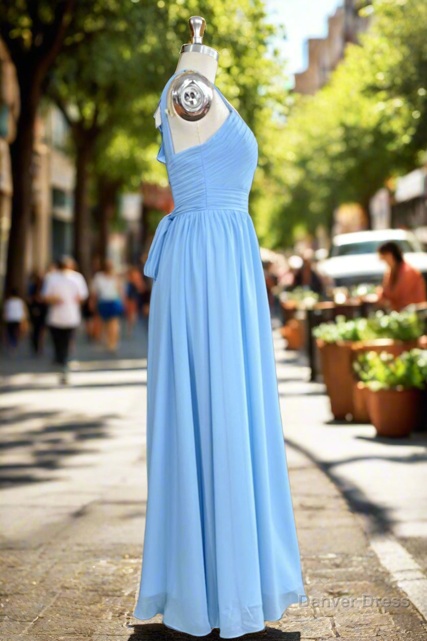 Elegant A Line Straps Chiffon Floor Length Bridesmaid Dresses