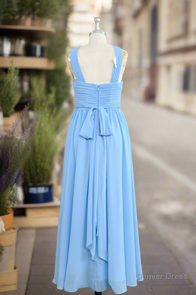Elegant A Line Straps Chiffon Floor Length Bridesmaid Dresses