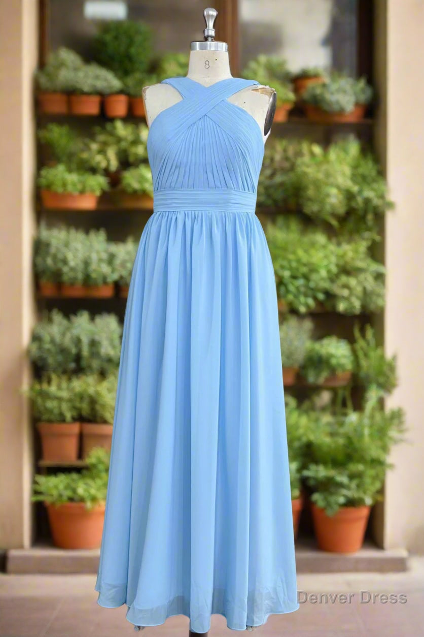 Elegant A Line Straps Chiffon Floor Length Bridesmaid Dresses