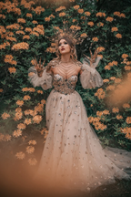 Elegant A Line Sweetheart Bubble Sleeves Tulle Prom Dress With Stars, Prom Dresses