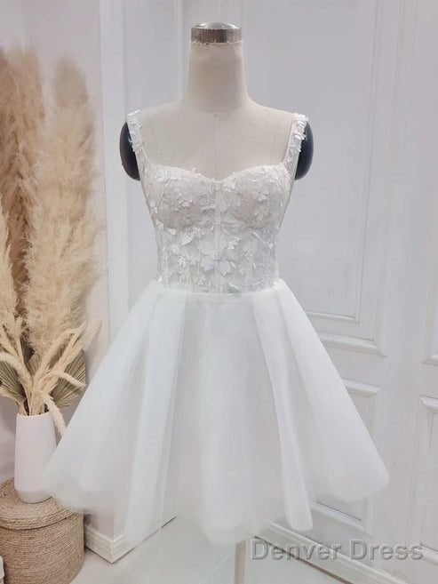 Elegant A-Line Sweetheart Wedding Dress With Lace Short White Beautiful