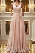 Elegant A Line V Neck Pink Long Prom Dress, Pink Prom Graduation Prom Dresses