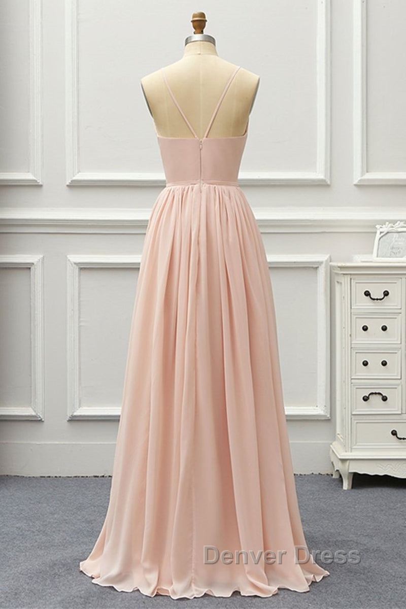 Elegant A Line V Neck Pink Long Prom Dress, Pink Prom Graduation Prom Dresses Secondary image