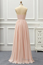 Elegant A Line V Neck Pink Long Prom Dress, Pink Prom Graduation Prom Dresses