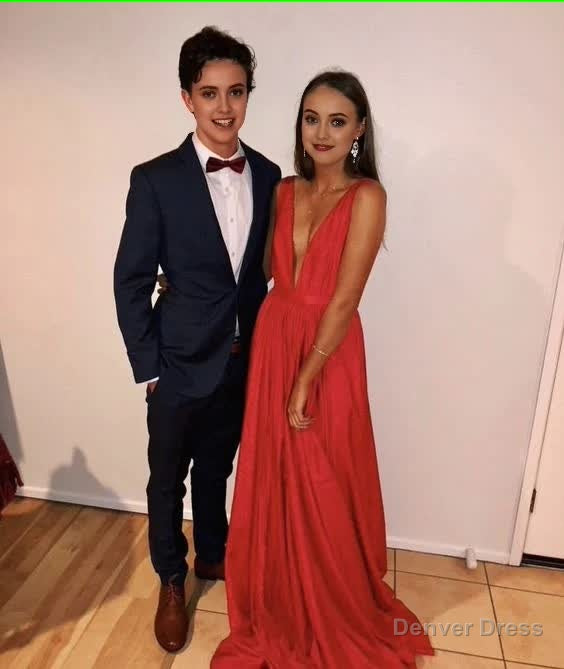 Elegant A Line V Neckline Long Red Prom Dresses 22th Birthday Outfits Main image