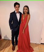 Elegant A Line V Neckline Long Red Prom Dresses 22th Birthday Outfits
