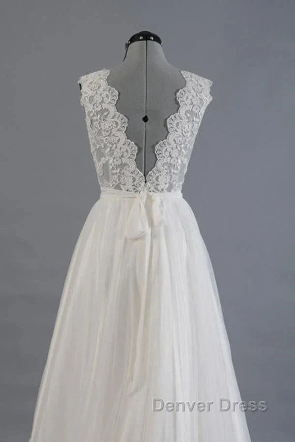 Elegant And Noble A Shaped V Neck Belt With Stickers For Beach And Floor Length Wedding Dresses