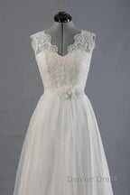 Elegant And Noble A Shaped V Neck Belt With Stickers For Beach And Floor Length Wedding Dresses