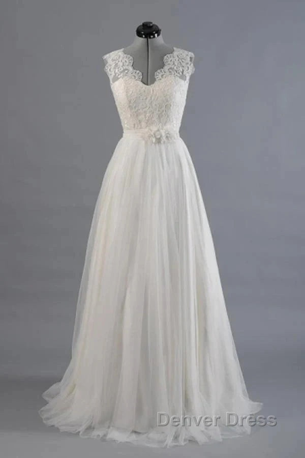 Elegant And Noble A Shaped V Neck Belt With Stickers For Beach And Floor Length Wedding Dresses