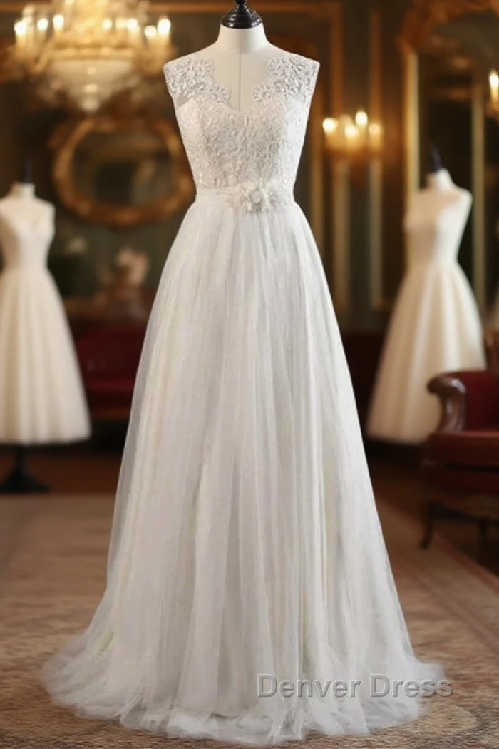 Elegant And Noble A Shaped V Neck Belt With Stickers For Beach And Floor Length Wedding Dresses Main image