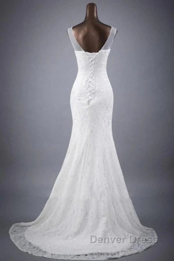 Elegant And Noble Lace Sleeveless Speaker Mermaid And Floor Length Wedding Dresses Secondary image