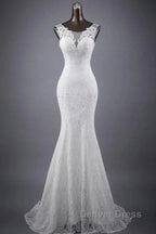 Elegant And Noble Lace Sleeveless Speaker Mermaid And Floor Length Wedding Dresses