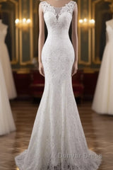 Elegant And Noble Lace Sleeveless Speaker/Mermaid And Floor Length Wedding Dresses