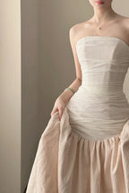 Elegant And Retro Pink And White Irregular Tulle Long Prom Dresses Evening Dresses Wedding DressesP4026