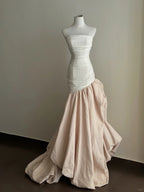 Elegant And Retro Pink And White Irregular Tulle Long Prom Dresses Evening Dresses Wedding DressesP4026