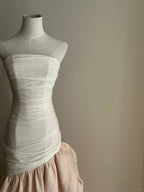 Elegant And Retro Pink And White Irregular Tulle Long Prom Dresses Evening Dresses Wedding DressesP4026