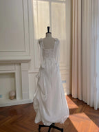 Elegant And Simple White Bud Square Neck Suspender Satin Prom Dresses Evening Dresses Bridesmaid Dresses