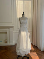 Elegant And Simple White Bud Square Neck Suspender Satin Prom Dresses Evening Dresses Bridesmaid Dresses