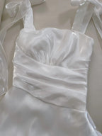 Elegant And Simple White Bud Square Neck Suspender Satin Prom Dresses Evening Dresses Bridesmaid Dresses
