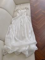 Elegant And Simple White Bud Square Neck Suspender Satin Prom Dresses Evening Dresses Bridesmaid Dresses