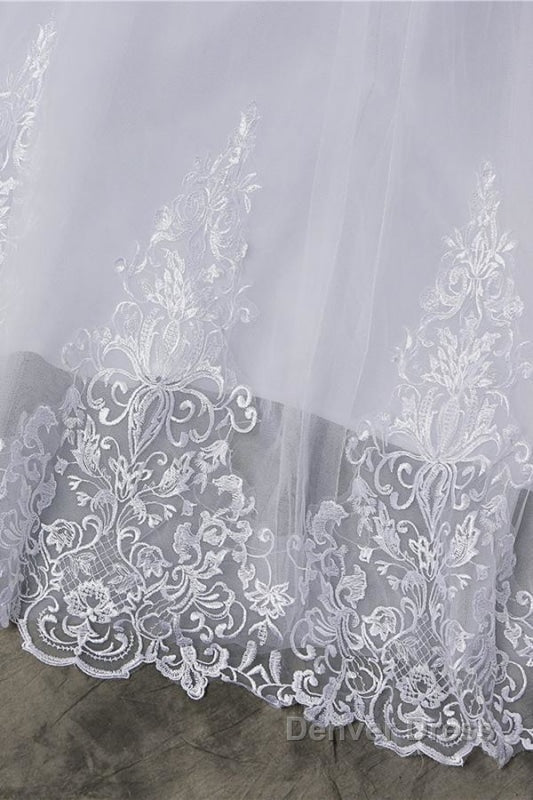 Elegant Appliques Lace Tulle A Line Wedding Dresses