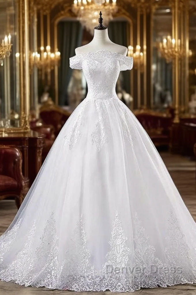 Elegant Appliques Lace Tulle A Line Wedding Dresses