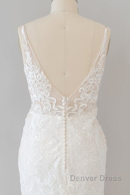 Elegant Appliques V-neck Sheath Wedding Dresses