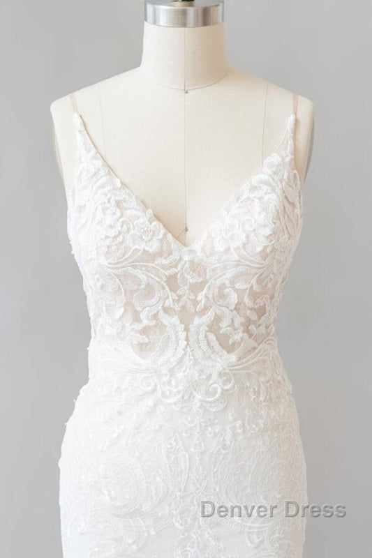 Elegant Appliques V Neck Sheath Wedding Dresses