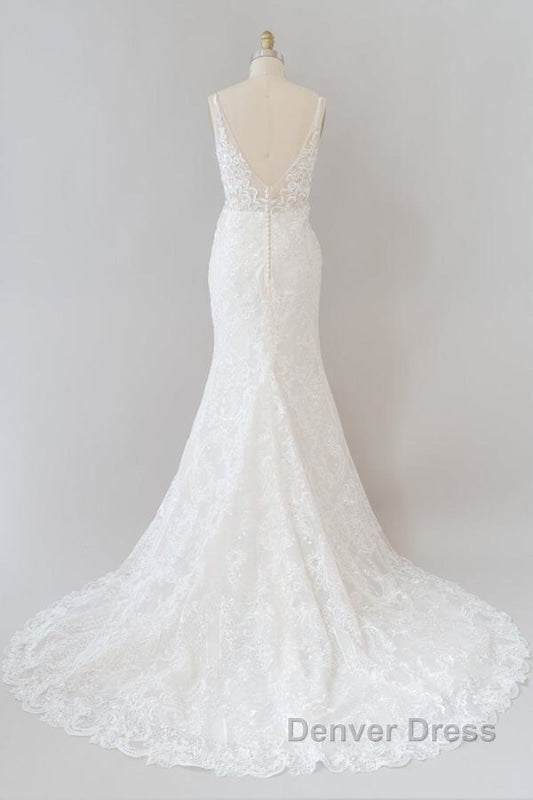 Elegant Appliques V Neck Sheath Wedding Dresses
