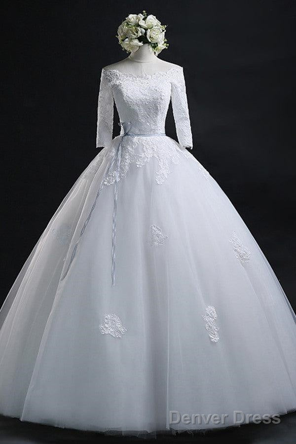Elegant Ball Gowns Bateau Long Tulle Wedding Dresses With Lace Secondary image