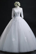Elegant Ball Gowns Bateau Long Tulle Wedding Dresses With Lace