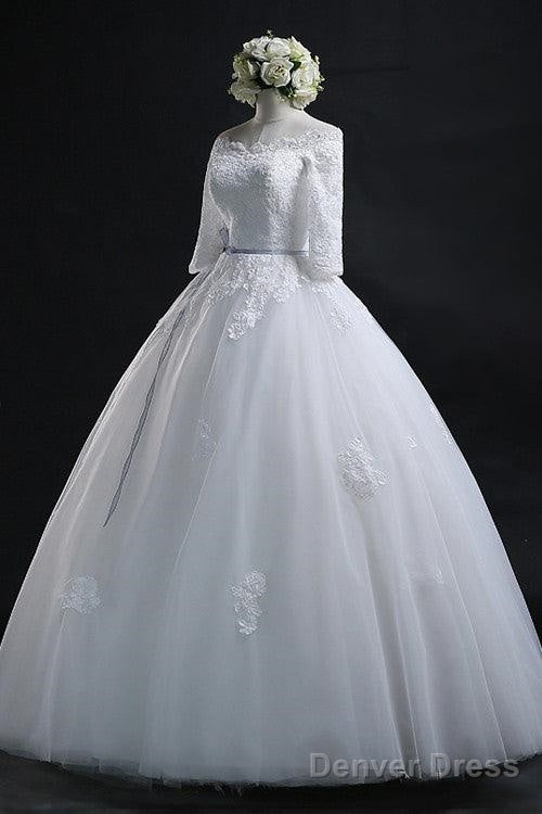 Elegant Ball Gowns Bateau Long Tulle Wedding Dresses With Lace