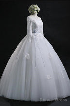 Elegant Ball Gowns Bateau Long Tulle Wedding Dresses With Lace