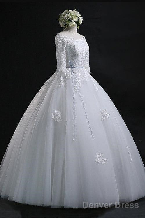 Elegant Ball Gowns Bateau Long Tulle Wedding Dresses With Lace