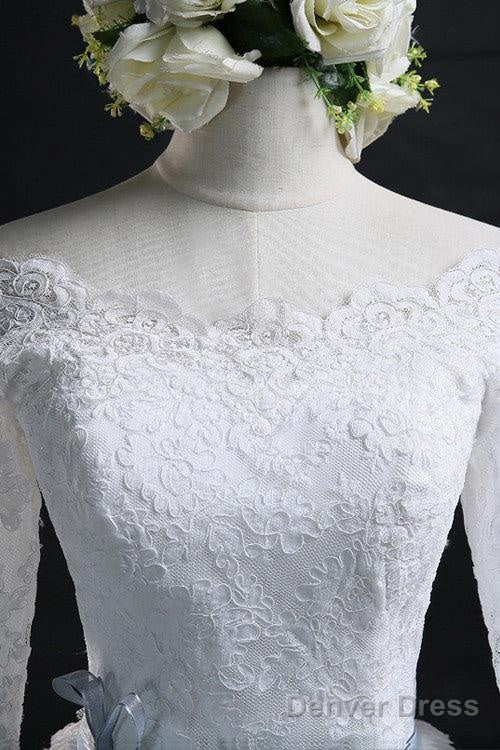 Elegant Ball Gowns Bateau Long Tulle Wedding Dresses With Lace