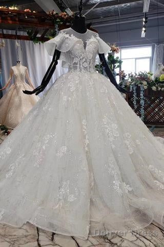 Elegant Ball Gowns Big Wedding Dress, Appliques Bridal Dresses With Short Sleeves