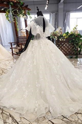Elegant Ball Gowns Big Wedding Dress, Appliques Bridal Dresses With Short Sleeves