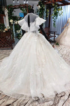 Elegant Ball Gowns Big Wedding Dress, Appliques Bridal Dresses With Short Sleeves