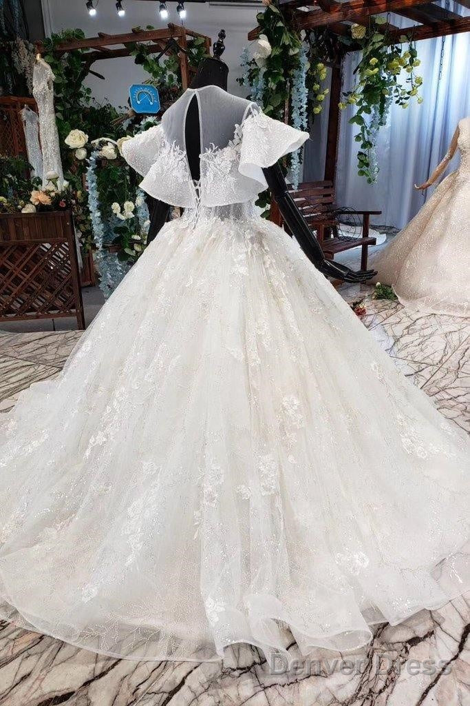 Elegant Ball Gowns Big Wedding Dress, Appliques Bridal Dresses With Short Sleeves
