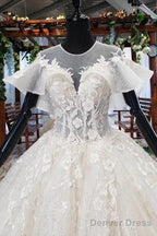 Elegant Ball Gowns Big Wedding Dress, Appliques Bridal Dresses With Short Sleeves