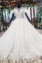 Elegant Ball Gowns Big Wedding Dress, Appliques Bridal Dresses With Short Sleeves