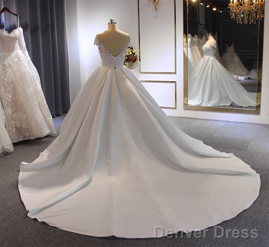 Elegant Ball Gowns Ivory Wedding Dresses Off The Shoulder Lace Bridal Wear