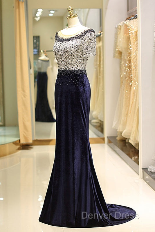 Elegant Beaded Prom Dresses With Short Sleeves