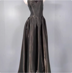 Elegant Black A-Line Spaghetti Strap Satin Long Prom Dresses Evening Dresses