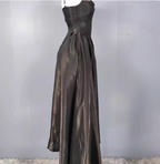 Elegant Black A-Line Spaghetti Strap Satin Long Prom Dresses Evening Dresses