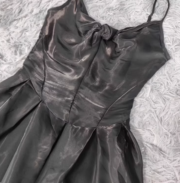 Elegant Black A-Line Spaghetti Strap Satin Long Prom Dresses Evening Dresses